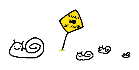 Doodle of some snails and a snail crossing sign.